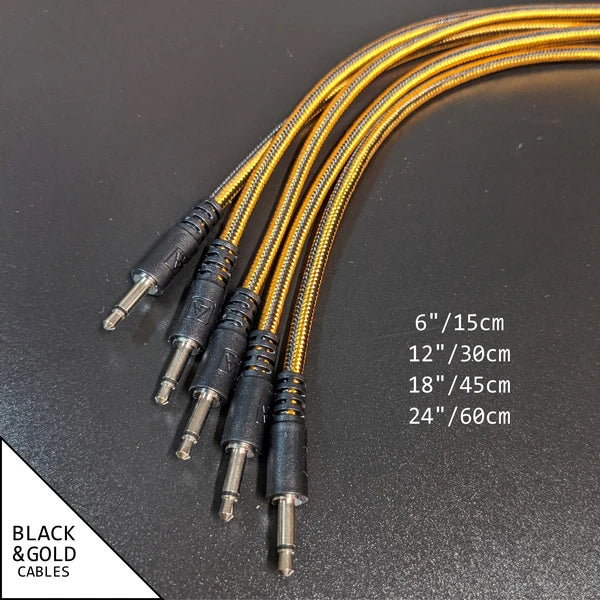 Gold and Black Braided Patch Cables - Pack of 5